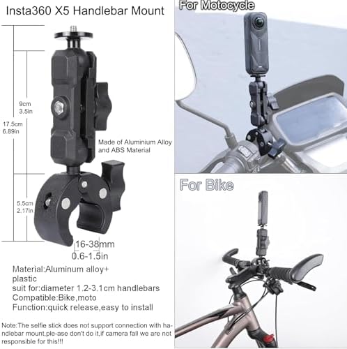 PellKing Accessories Kit for insta360 X5 Included Carrying Case with Belt 2 Pcs Metal 1/4 Adapter Handlebar Clamp Magnetic Mount 43in Selfie Stick Chest Strap Head Strap Backpack Mount and Others