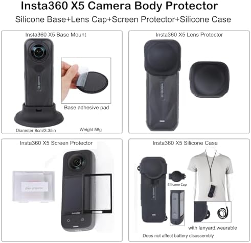 PellKing Accessories Kit for insta360 X5 Included Carrying Case with Belt 2 Pcs Metal 1/4 Adapter Handlebar Clamp Magnetic Mount 43in Selfie Stick Chest Strap Head Strap Backpack Mount and Others