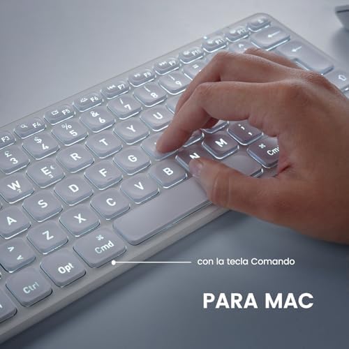 Perixx PERIBOARD 832MW Teclado Bluetooth para Mac   inalámbrico retroiluminado   LED Blanco   Disposición Espa ola con  