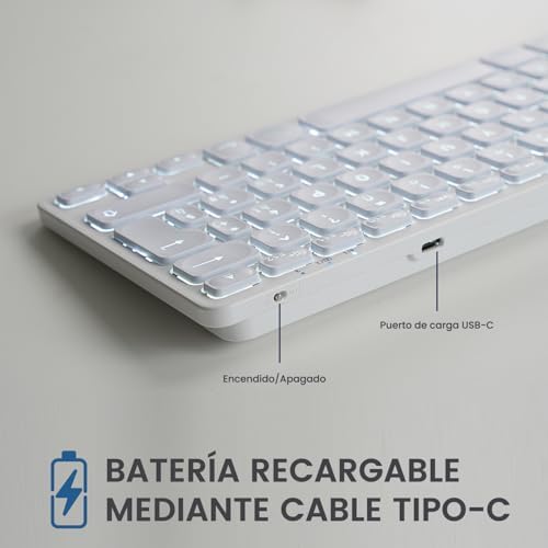 Perixx PERIBOARD 832MW Teclado Bluetooth para Mac   inalámbrico retroiluminado   LED Blanco   Disposición Espa ola con  