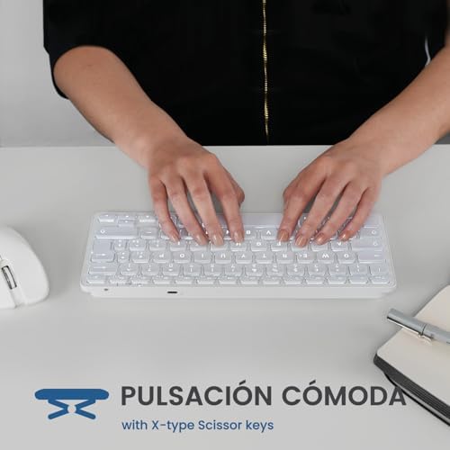 Perixx PERIBOARD 832MW Teclado Bluetooth para Mac   inalámbrico retroiluminado   LED Blanco   Disposición Espa ola con  