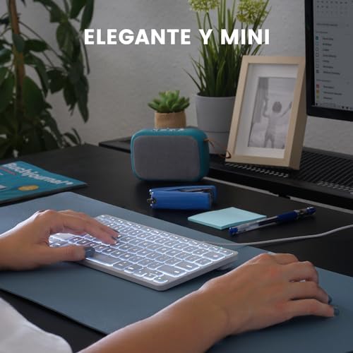 Perixx PERIBOARD 832MW Teclado Bluetooth para Mac   inalámbrico retroiluminado   LED Blanco   Disposición Espa ola con  