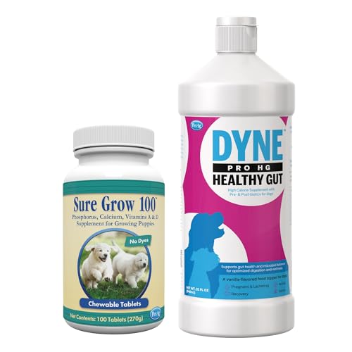 PetAg Dyne PRO HG - intestino saludable para perros y cachorros de 8 semanas y más (32 onzas) + PetAg Sure Grow 100 (100 tabletas masticables)