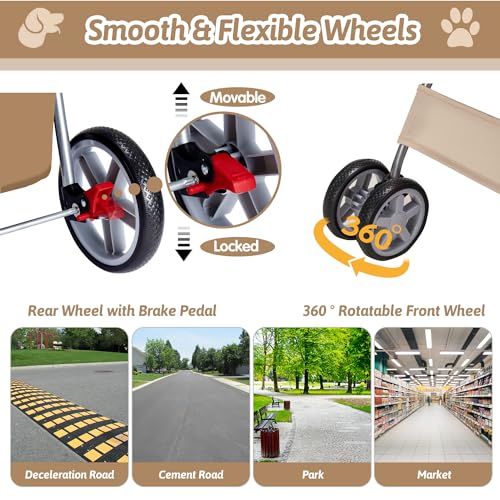 Pet Stroller  4 Wheels Pet Strolling Cart for Medium/Small Dogs and Cats  Foldable Cat Jogger/Dog Stroller with Cup Holder  Storage Basket  Breathable Mesh  All Season Pet Carrier  Khaki