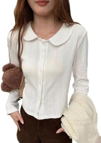 Peter Pan Collar Long Sleeve Shirt Y2k Shoujo Girl Babydoll Tops Whimsical Sweater Coquette Himekaji Clothes