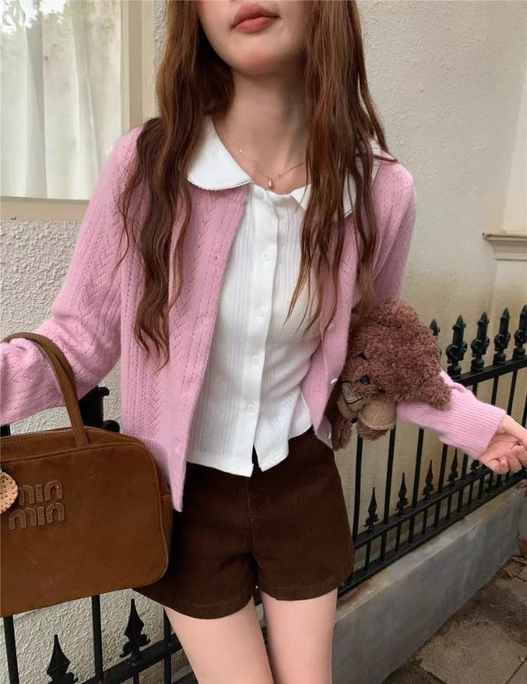 Peter Pan Collar Long Sleeve Shirt Y2k Shoujo Girl Babydoll Tops Whimsical Sweater Coquette Himekaji Clothes