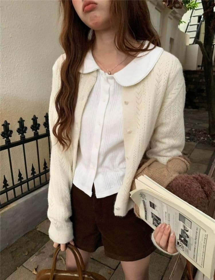 Peter Pan Collar Long Sleeve Shirt Y2k Shoujo Girl Babydoll Tops Whimsical Sweater Coquette Himekaji Clothes