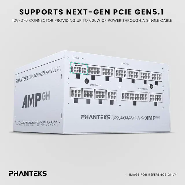 Phanteks AMP GH 850W Gold Power Supply  ATX 3 1 and PCIe 5 1 Platform  Fully Modular Individual Cables  Silent Fanless mode  White