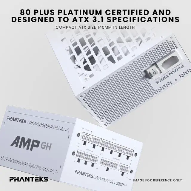 Phanteks AMP GH 850W Gold Power Supply  ATX 3 1 and PCIe 5 1 Platform  Fully Modular Individual Cables  Silent Fanless mode  White