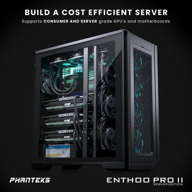 Phanteks Enthoo Pro 2 Server Edition   SSI EEB Motherboard support  11 PCI slots  15x fan positions  Tempered Glass Side Panel  Black