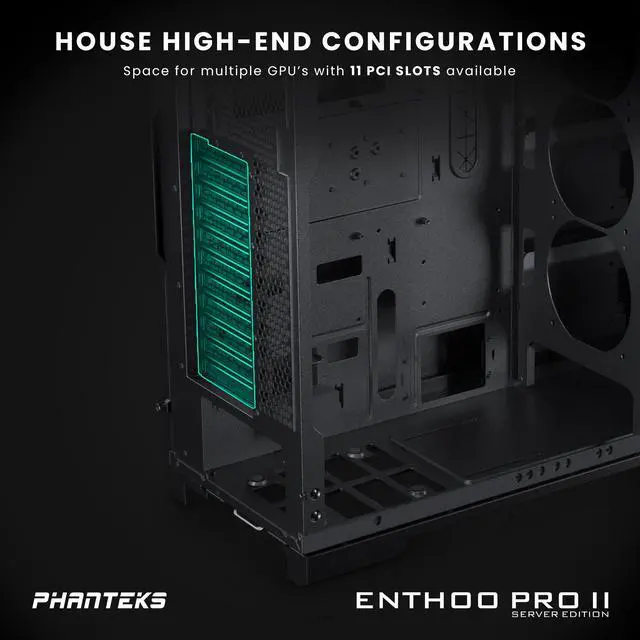 Phanteks Enthoo Pro 2 Server Edition   SSI EEB Motherboard support  11 PCI slots  15x fan positions  Tempered Glass Side Panel  Black