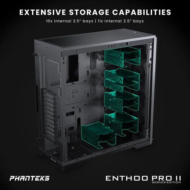 Phanteks Enthoo Pro 2 Server Edition   SSI EEB Motherboard support  11 PCI slots  15x fan positions  Tempered Glass Side Panel  Black