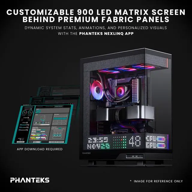 Phanteks Evolv X2 Matrix Mid Tower ATX Gaming Chassis with 900 LED Matrix Display  Fabric Interior Panel  Vertical Cooling System  Tempered Glass  Integrated D RGB Lighting  Charcoal Black