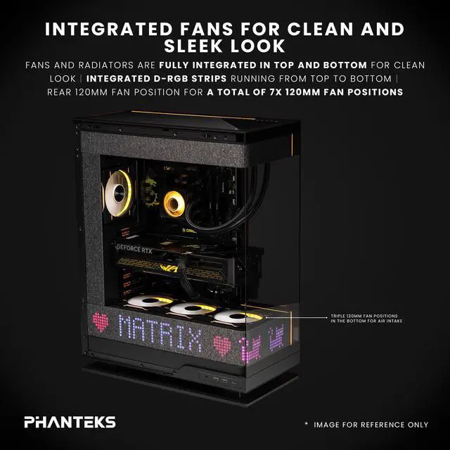 Phanteks Evolv X2 Matrix Mid Tower ATX Gaming Chassis with 900 LED Matrix Display  Fabric Interior Panel  Vertical Cooling System  Tempered Glass  Integrated D RGB Lighting  Charcoal Black