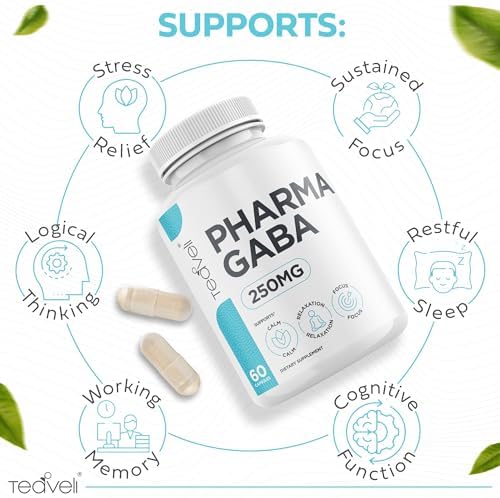Pharma GABA 250 mg  Naturally Fermented GABA Supplement  Clinically Proven to Support Relaxation  Cognitive Health  Sleep & Focus  PharmaGABA Complements L Theanine  Alternative to Gummies & Chewables
