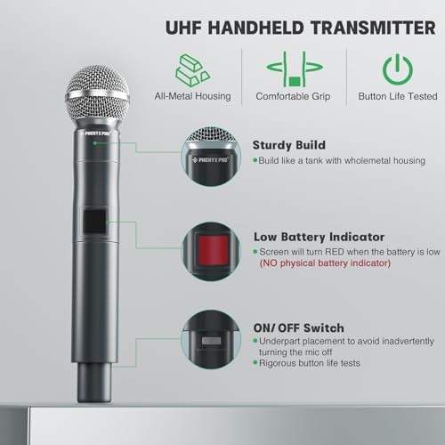 Phenyx Pro Professional Wireless Microphone  541 9MHz UHF Dynamic Microphone  Metal Cordless Mic  Handheld Mic Transmitter for PTU 5000/PTU 4000 Series  PWH 5 541 9 
