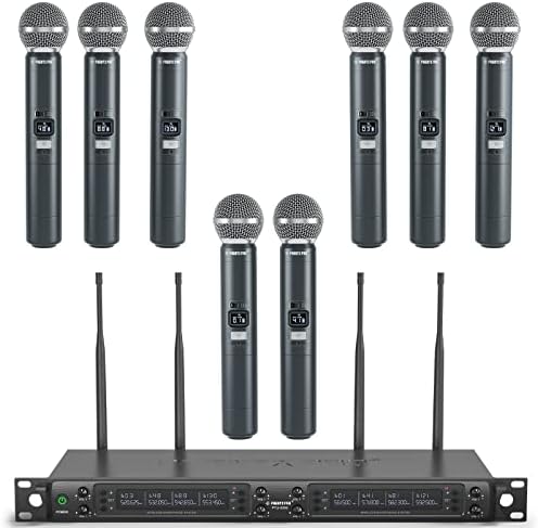 Phenyx Pro Wireless Microphone System  8 Channel Wireless Mic  w/ 8 Handheld Dynamic Microphones  Auto Scan 8x40 UHF Frequencies  328ft Range  Mics for Singing Church  Karaoke PTU 6000 8H