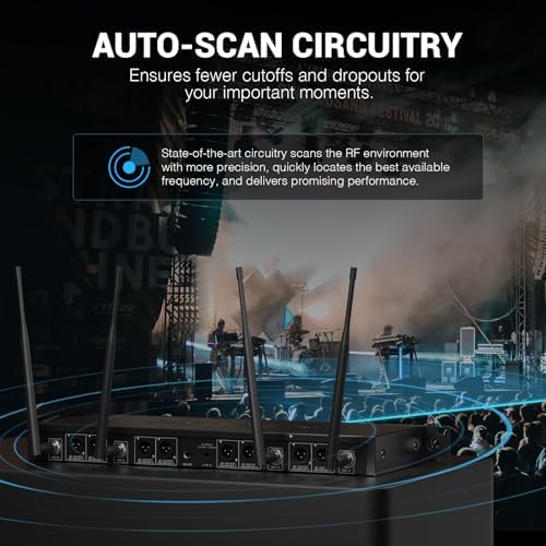 Phenyx Pro Wireless Microphone System  8 Channel Wireless Mic  w/ 8 Handheld Dynamic Microphones  Auto Scan 8x40 UHF Frequencies  328ft Range  Mics for Singing Church  Karaoke PTU 6000 8H