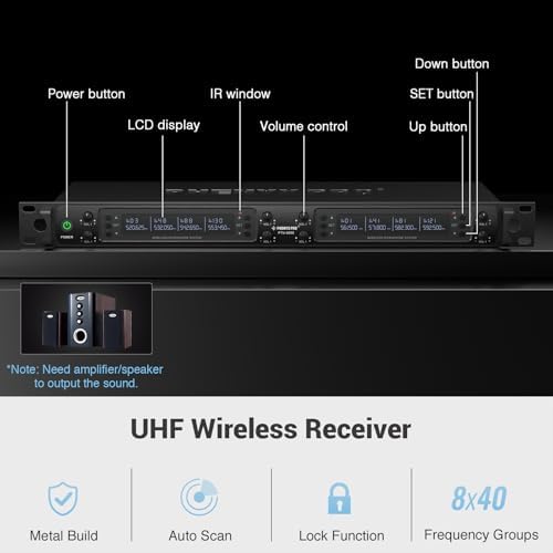 Phenyx Pro Wireless Microphone System  8 Channel Wireless Mic  w/ 8 Handheld Dynamic Microphones  Auto Scan 8x40 UHF Frequencies  328ft Range  Mics for Singing Church  Karaoke PTU 6000 8H