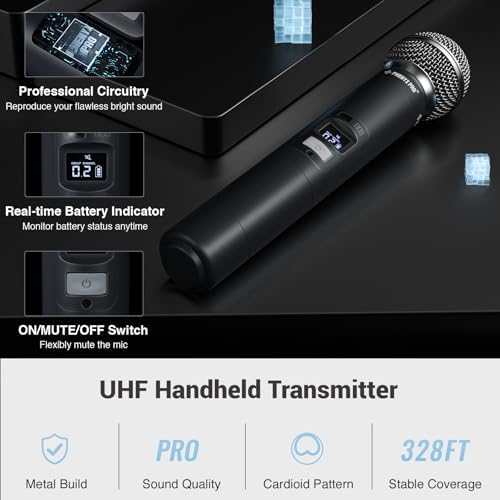 Phenyx Pro Wireless Microphone System  8 Channel Wireless Mic  w/ 8 Handheld Dynamic Microphones  Auto Scan 8x40 UHF Frequencies  328ft Range  Mics for Singing Church  Karaoke PTU 6000 8H