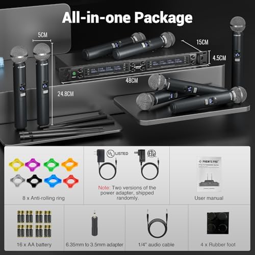 Phenyx Pro Wireless Microphone System  8 Channel Wireless Mic  w/ 8 Handheld Dynamic Microphones  Auto Scan 8x40 UHF Frequencies  328ft Range  Mics for Singing Church  Karaoke PTU 6000 8H