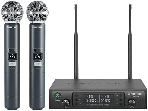 Phenyx Pro Wireless Microphone System  Dual Wireless Mics w/ 2 Handhelds  Auto Scan 2x100 UHF Frequencies 328ft Range Dynamic Microphone for Singing  Karaoke  Church PTU 71 2H
