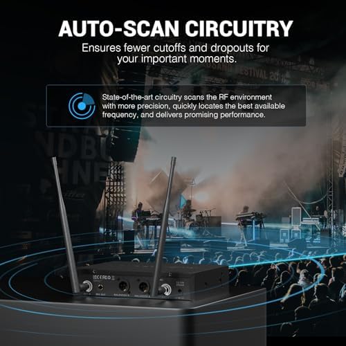 Phenyx Pro Wireless Microphone System  Dual Wireless Mics w/ 2 Handhelds  Auto Scan 2x100 UHF Frequencies 328ft Range Dynamic Microphone for Singing  Karaoke  Church PTU 71 2H