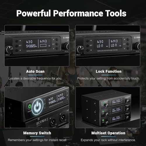 Phenyx Pro Wireless Microphone System  Dual Wireless Mics w/ 2 Handhelds  Auto Scan 2x100 UHF Frequencies 328ft Range Dynamic Microphone for Singing  Karaoke  Church PTU 71 2H