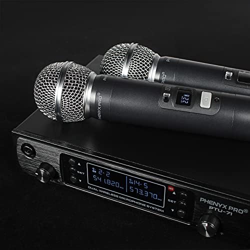 Phenyx Pro Wireless Microphone System  Dual Wireless Mics w/ 2 Handhelds  Auto Scan 2x100 UHF Frequencies 328ft Range Dynamic Microphone for Singing  Karaoke  Church PTU 71 2H