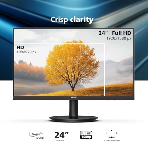 Philips 24 inch 100Hz Computer Monitor  Frameless Full HD  1920 x 1080   VESA  HDMI x1  VGA Port x1  Eye Care  4 Year Advance Replacement Warranty  241V8LB
