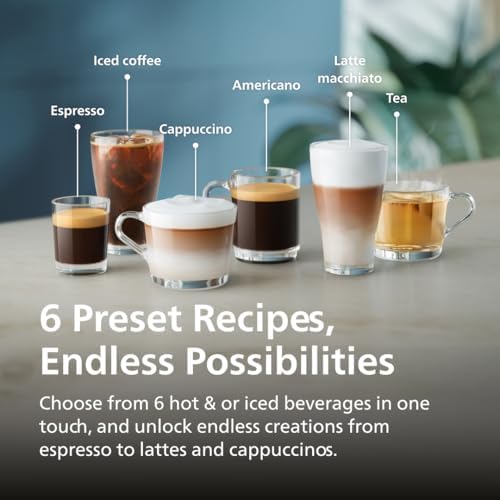 Philips 3300 Series Fully Automatic Espresso Machine with LatteGo Milk System and integrated grinder  6 Hot & Iced Coffee Pre Sets  40  Quieter SilentBrew  15 Bar Pressure  Glossy Black  EP3341/50 