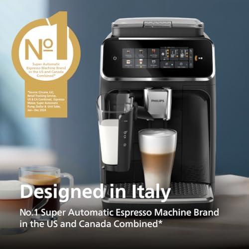 Philips 3300 Series Fully Automatic Espresso Machine with LatteGo Milk System and integrated grinder  6 Hot & Iced Coffee Pre Sets  40  Quieter SilentBrew  15 Bar Pressure  Glossy Black  EP3341/50 
