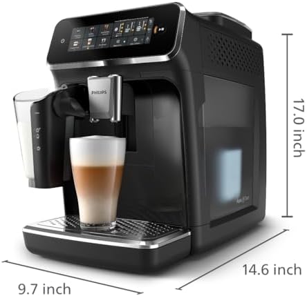 Philips 3300 Series Fully Automatic Espresso Machine with LatteGo Milk System and integrated grinder  6 Hot & Iced Coffee Pre Sets  40  Quieter SilentBrew  15 Bar Pressure  Glossy Black  EP3341/50 
