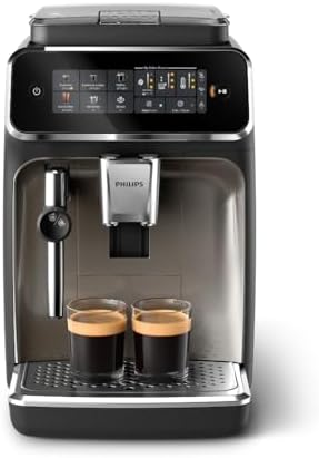 Philips 3300 Series Fully Automatic Espresso Machine with integrated milk frother and grinder  5 Hot & Iced Coffee Pre Sets  40  Quieter SilentBrew  15 Bar Pressure  Glossy Black  EP3326/90