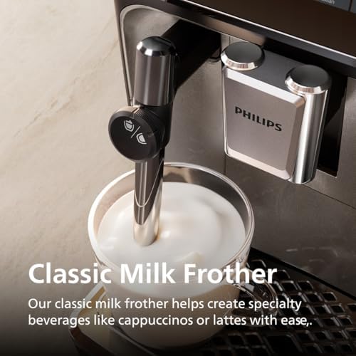 Philips 3300 Series Fully Automatic Espresso Machine with integrated milk frother and grinder  5 Hot & Iced Coffee Pre Sets  40  Quieter SilentBrew  15 Bar Pressure  Glossy Black  EP3326/90