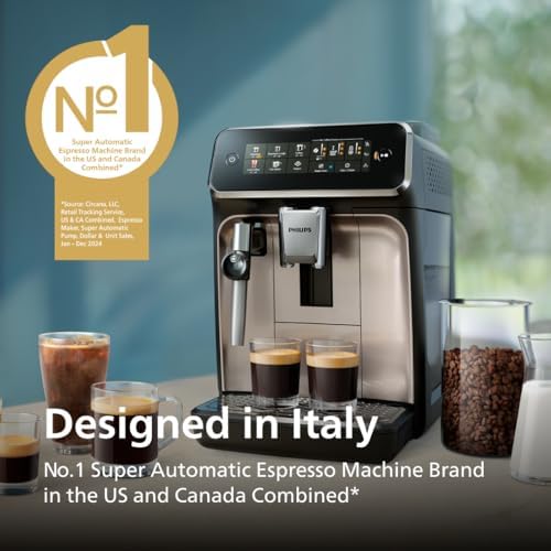 Philips 3300 Series Fully Automatic Espresso Machine with integrated milk frother and grinder  5 Hot & Iced Coffee Pre Sets  40  Quieter SilentBrew  15 Bar Pressure  Glossy Black  EP3326/90