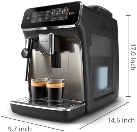 Philips 3300 Series Fully Automatic Espresso Machine with integrated milk frother and grinder  5 Hot & Iced Coffee Pre Sets  40  Quieter SilentBrew  15 Bar Pressure  Glossy Black  EP3326/90