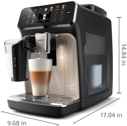 Philips 5500 Series Fully Automatic Espresso Machine  LatteGo Milk System  Integrated Grinder  20 Hot & Iced Coffee Pre Sets  Quick Start  SilentBrew  15 Bar Pressure  Black Chrome  EP5544/94 