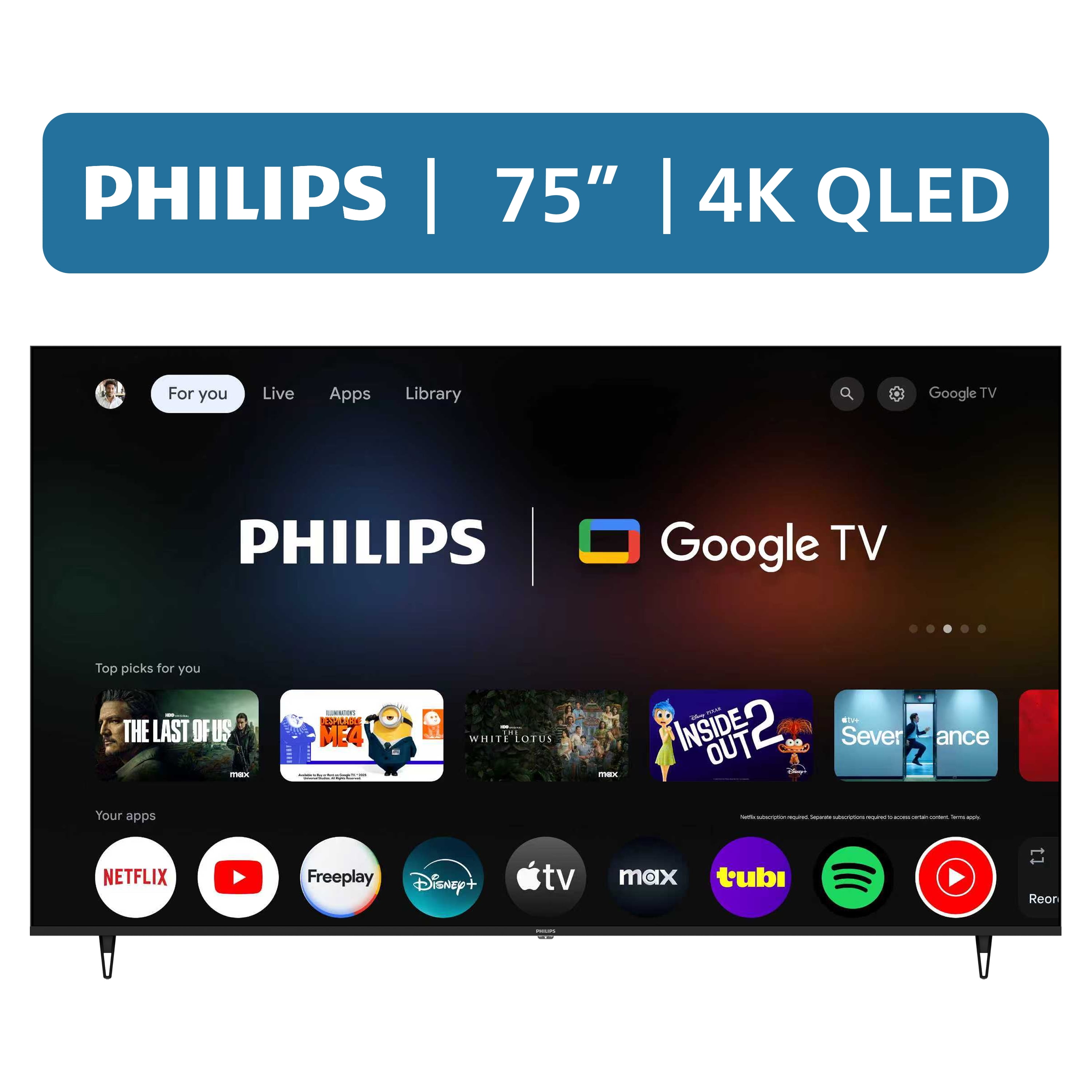 Philips 75" Class QLED 4K UHD  2160p  Google Smart TV  75PQL7456/F7 