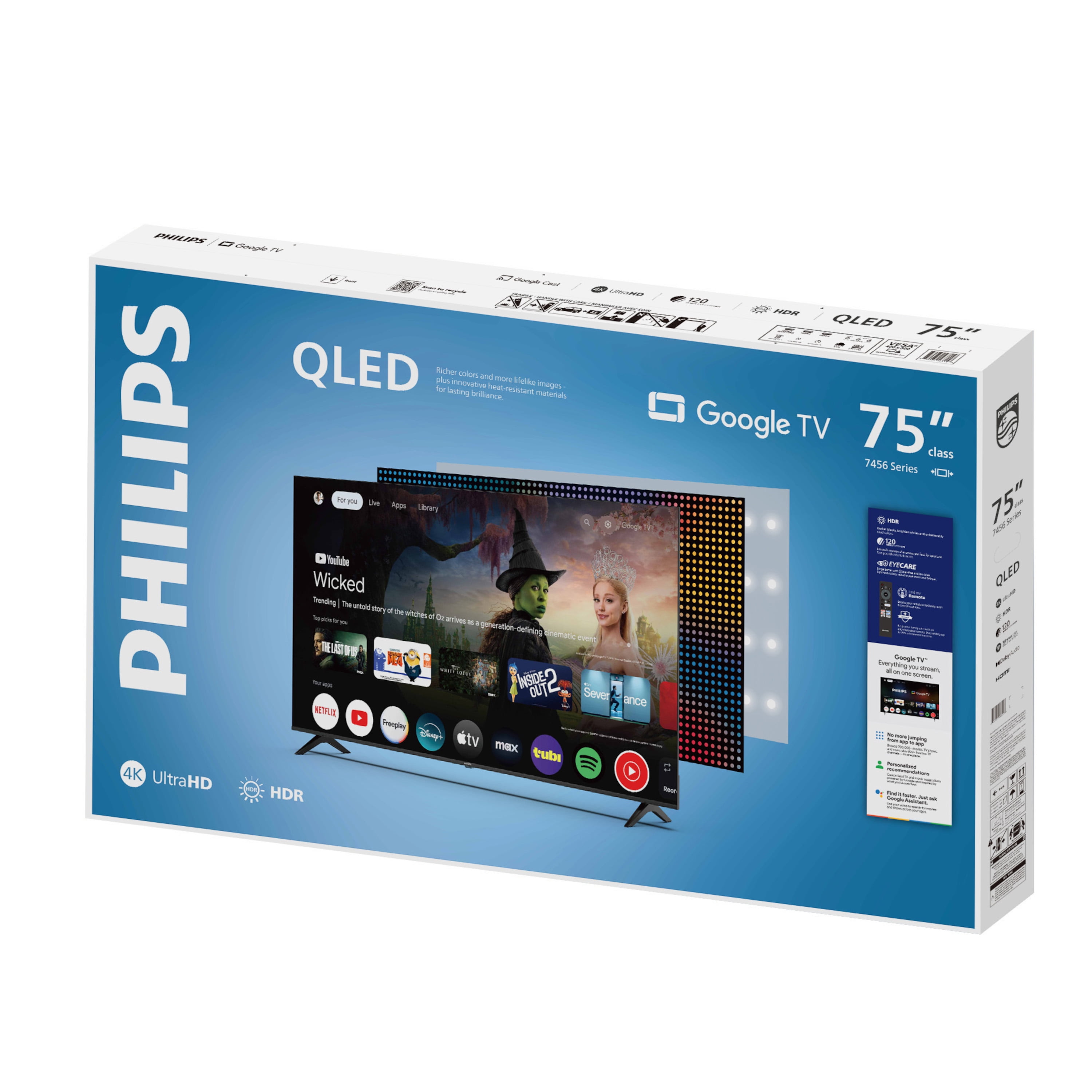 Philips 75" Class QLED 4K UHD  2160p  Google Smart TV  75PQL7456/F7 