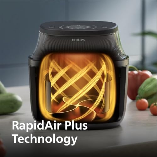 Philips Air Fryer 3000 Series 6 5qt  Cooking Window  16 in 1 Air Fryer  RapidAir Plus Technology  Fat Removal  HomeID Recipe App  Easy to Clean  NA330/00 