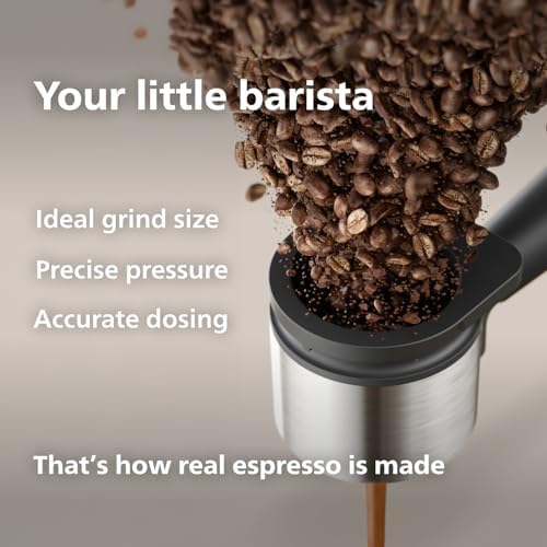 Philips Baristina Espresso Machine  Grind  Tamp & Brew Coffee Beans in One Swipe  Compact  16 Bar Pump Pressure  Automatic Grinder  Black with Black Portafilter  BAR300/60