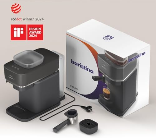 Philips Baristina Espresso Machine  Grind  Tamp & Brew Coffee Beans in One Swipe  Compact  16 Bar Pump Pressure  Automatic Grinder  Black with Black Portafilter  BAR300/60