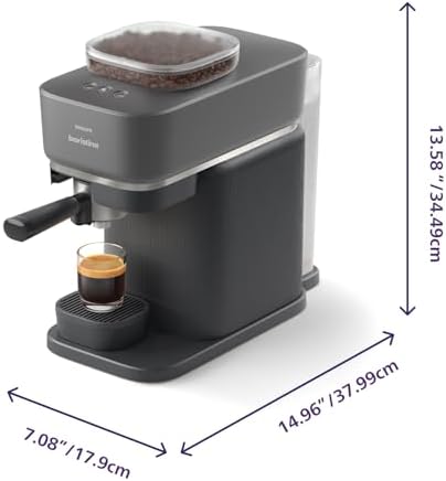 Philips Baristina Espresso Machine  Grind  Tamp & Brew Coffee Beans in One Swipe  Compact  16 Bar Pump Pressure  Automatic Grinder  Black with Black Portafilter  BAR300/60