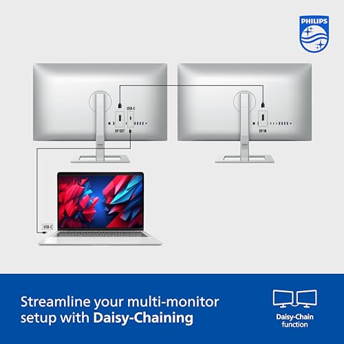 Philips Creator Series 27E2F7901 - Pantalla 4K UHD IPS de 27 pulgadas, USB-C, KVM integrado, altura ajustable, margarita, PD 96W, compatible con MacBook/PC, reemplazo anticipado de 4 años