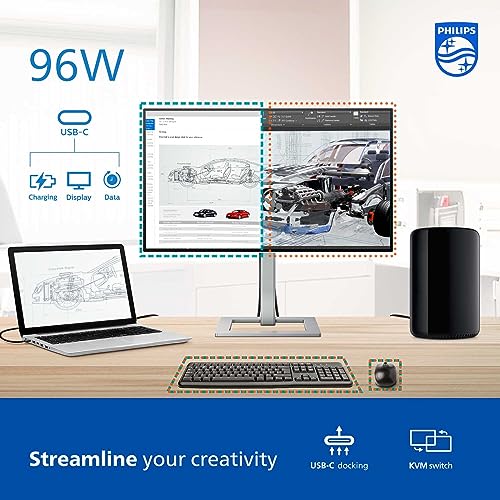 Philips Creator Series 27E2F7901 - Pantalla 4K UHD IPS de 27 pulgadas, USB-C, KVM integrado, altura ajustable, margarita, PD 96W, compatible con MacBook/PC, reemplazo anticipado de 4 años