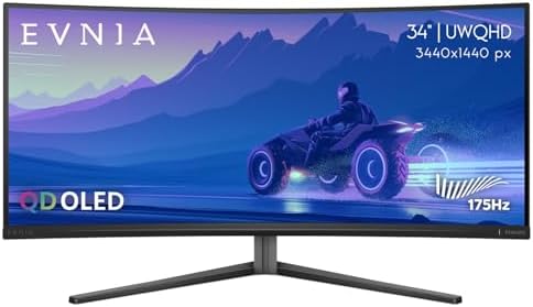 Philips Evnia 34M2C6500 QD OLED Curved Gaming Monitor  WQHD 3440 x 1440  175Hz  USB C Hub  Height Adjustable  4 Year Advance Replacement  Gaming Console Compatible