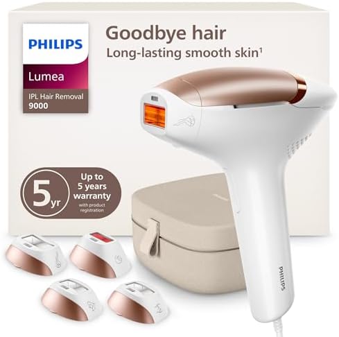 Philips Lumea 9000 Series IPL Hair Removal Device Permanent Laser Hair Reduction for Women & Men  Easy and Comfortable Use at Home  SenseIQ  4 Attachments for Body  Face  Bikini & Underarms  BRI984/03