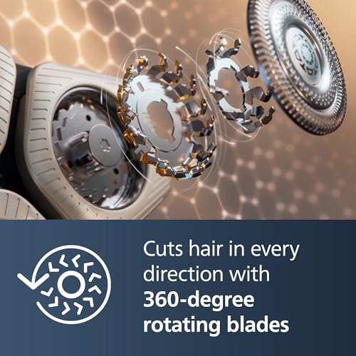 Philips Norelco S9000 Prestige SP9841/84 - Afeitadora giratoria eléctrica recargable en seco y húmedo con recortadora de precisión, estuche premium y sistema de limpieza