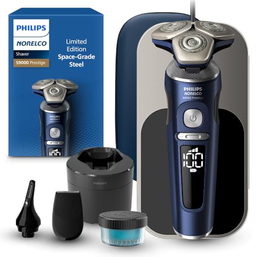 Philips Norelco S9000 Prestige SP9841/84 - Afeitadora giratoria eléctrica recargable en seco y húmedo con recortadora de precisión, estuche premium y sistema de limpieza